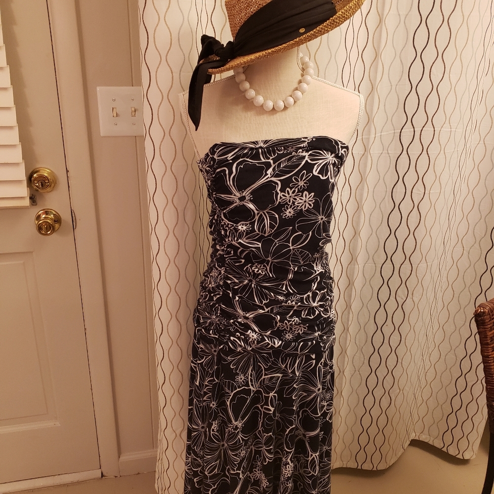 Strapless mid calf dress..cotton/spandex